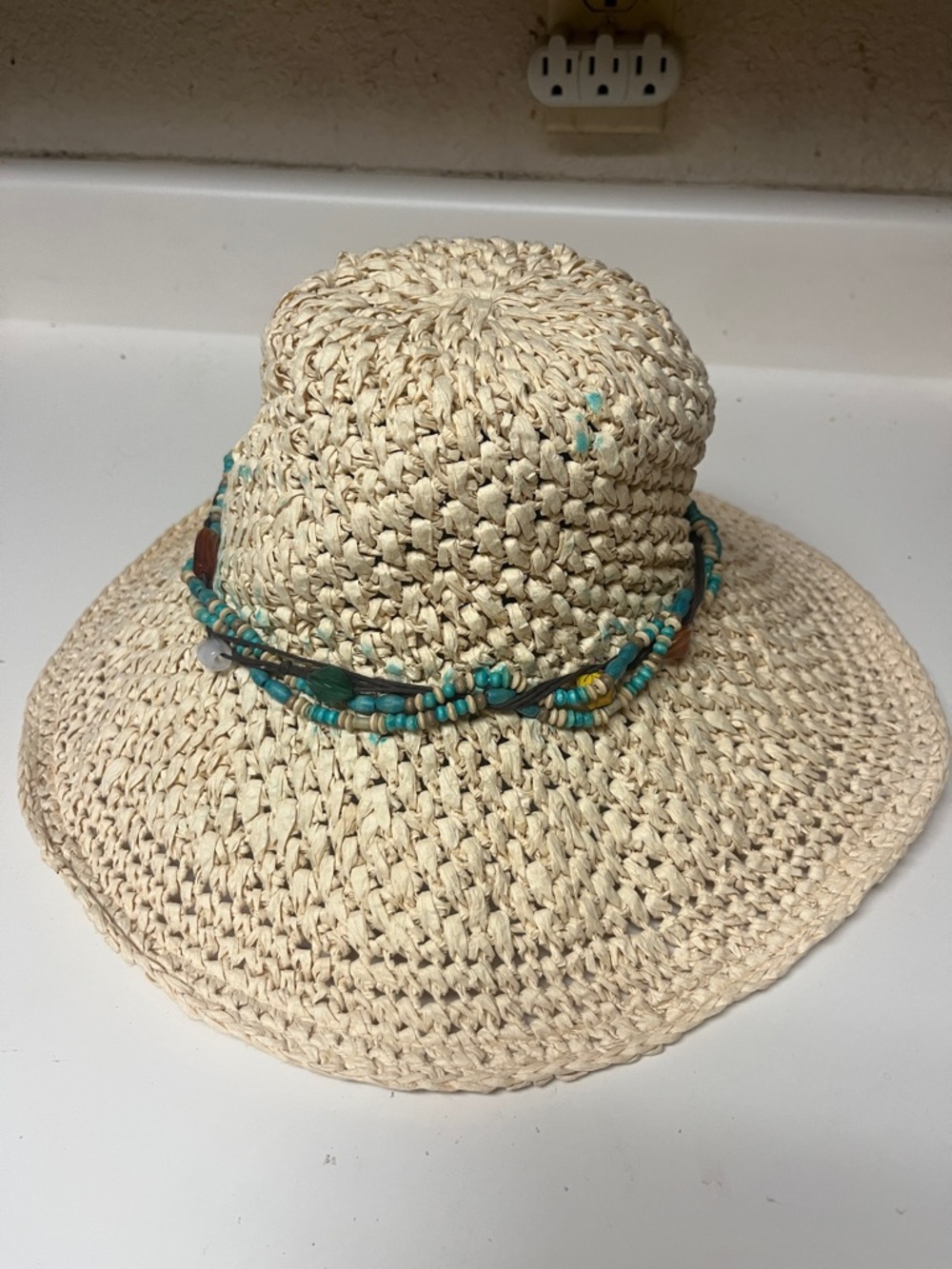 Route 66 Natural Straw hat with beaded band